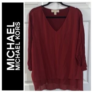 💛 MICHAEL KORS Red V-Neck Blouse 2X